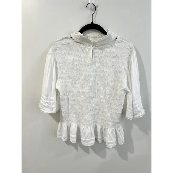 Soft Surroundings Smocked Flutter Sleeve Blouse Ruffle Lace - Picture 5 of 10